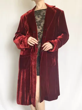 1990s Red Velvet Dressing Robe Duster Jacket (L)