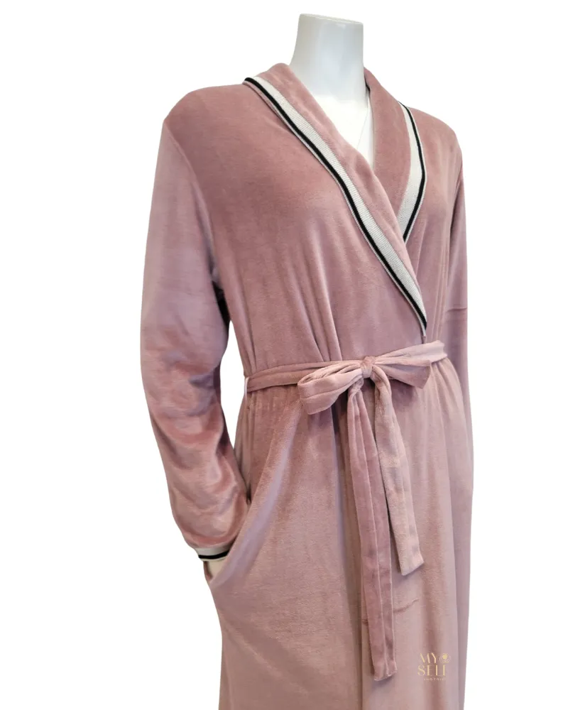 22633C Trim Detail Blush Cotton Velour Morning Wrap Robe