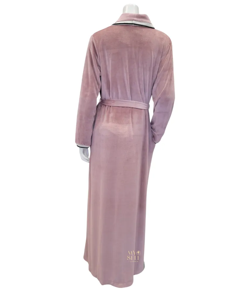 22633C Trim Detail Blush Cotton Velour Morning Wrap Robe