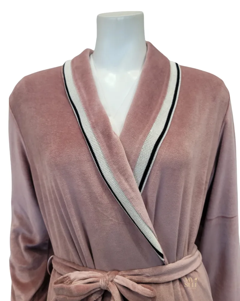 22633C Trim Detail Blush Cotton Velour Morning Wrap Robe