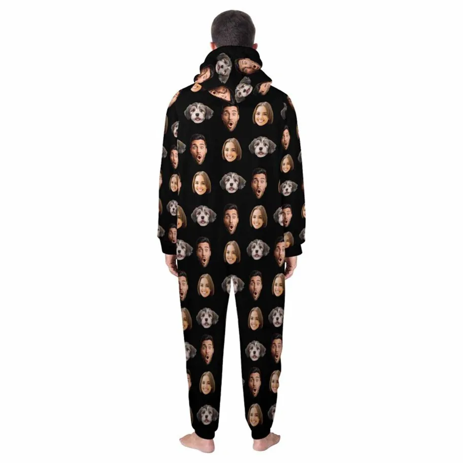 [30  Colors] Flannel Fleece Onesie Pajamas Custom Your Face Jumpsuit Homewear