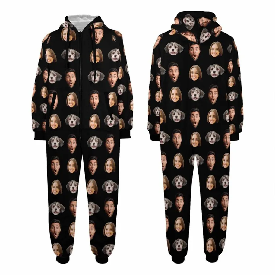 [30  Colors] Flannel Fleece Onesie Pajamas Custom Your Face Jumpsuit Homewear