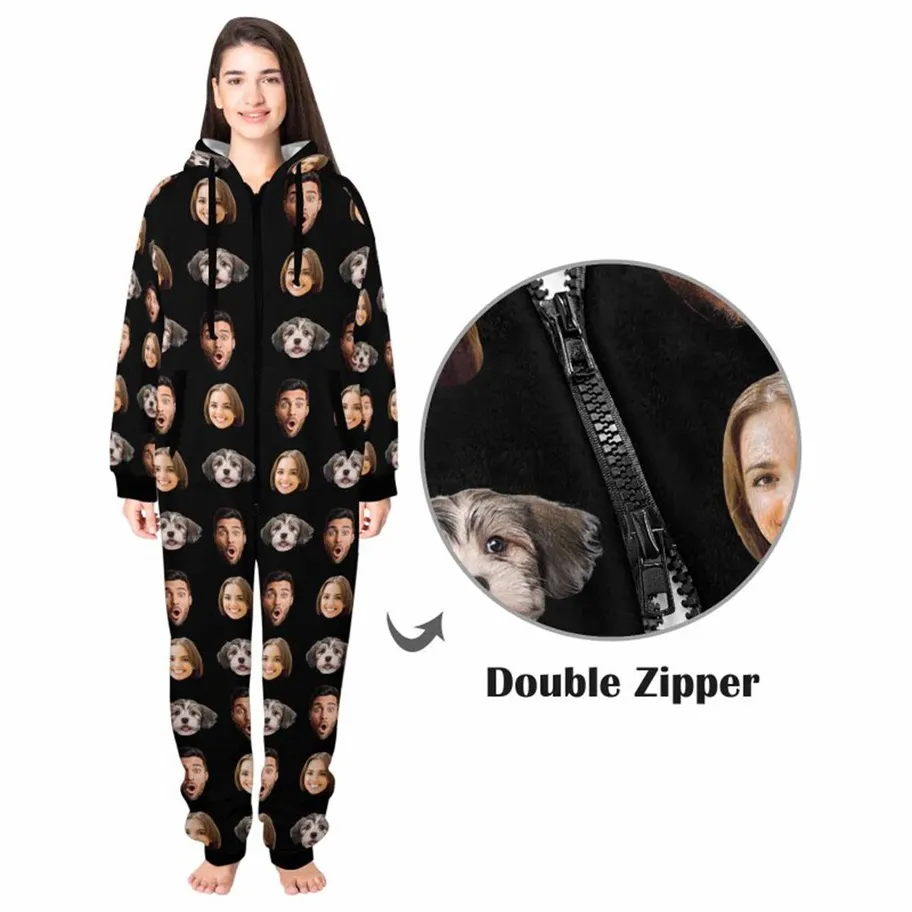 [30  Colors] Flannel Fleece Onesie Pajamas Custom Your Face Jumpsuit Homewear