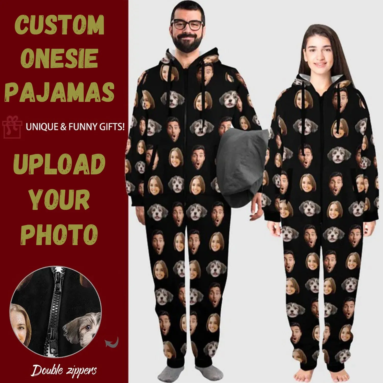 [30  Colors] Flannel Fleece Onesie Pajamas Custom Your Face Jumpsuit Homewear