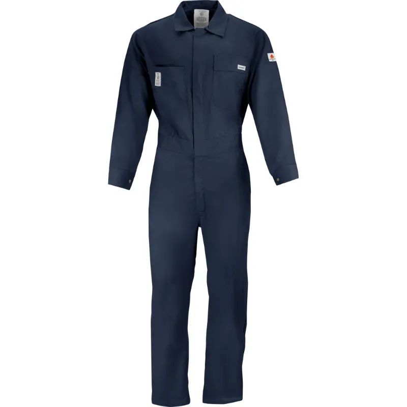 9 oz. Navy Blue Flame Retardant Coverall with Elastic Waist and Adjustable Sleeve Cuffs