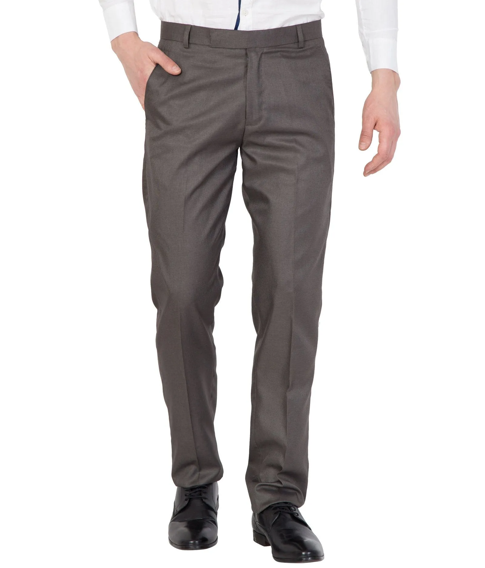 American-Elm Men Brown Solid Cotton Formal Trouser
