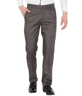 American-Elm Men Brown Solid Cotton Formal Trouser