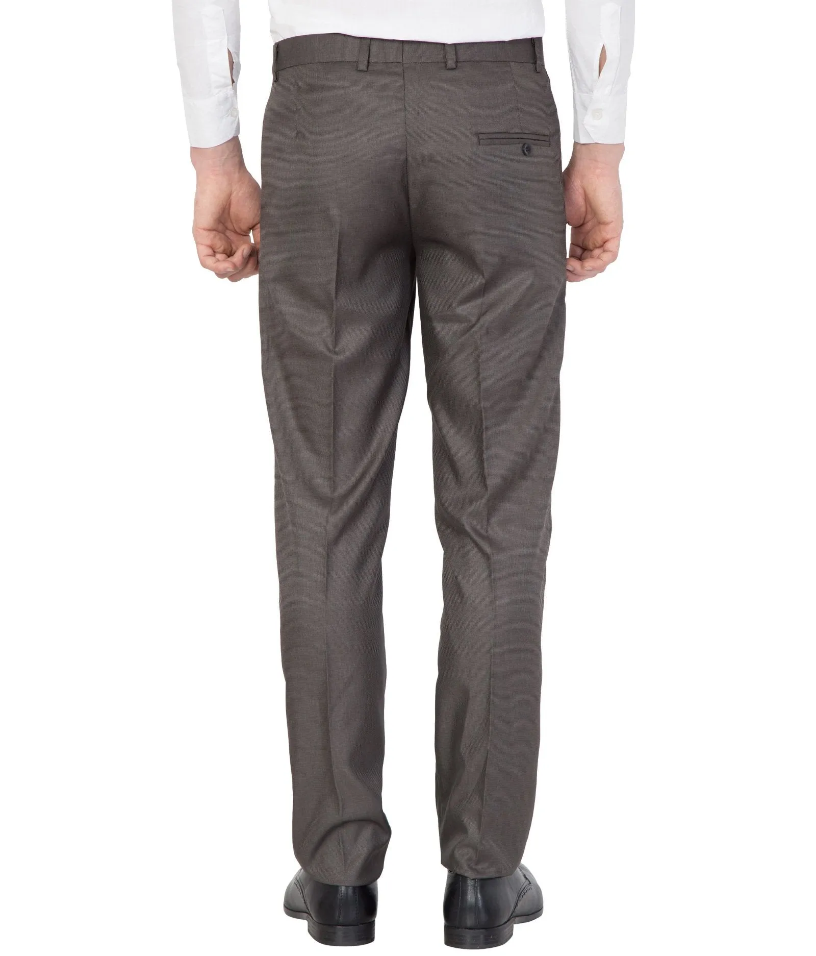 American-Elm Men Brown Solid Cotton Formal Trouser
