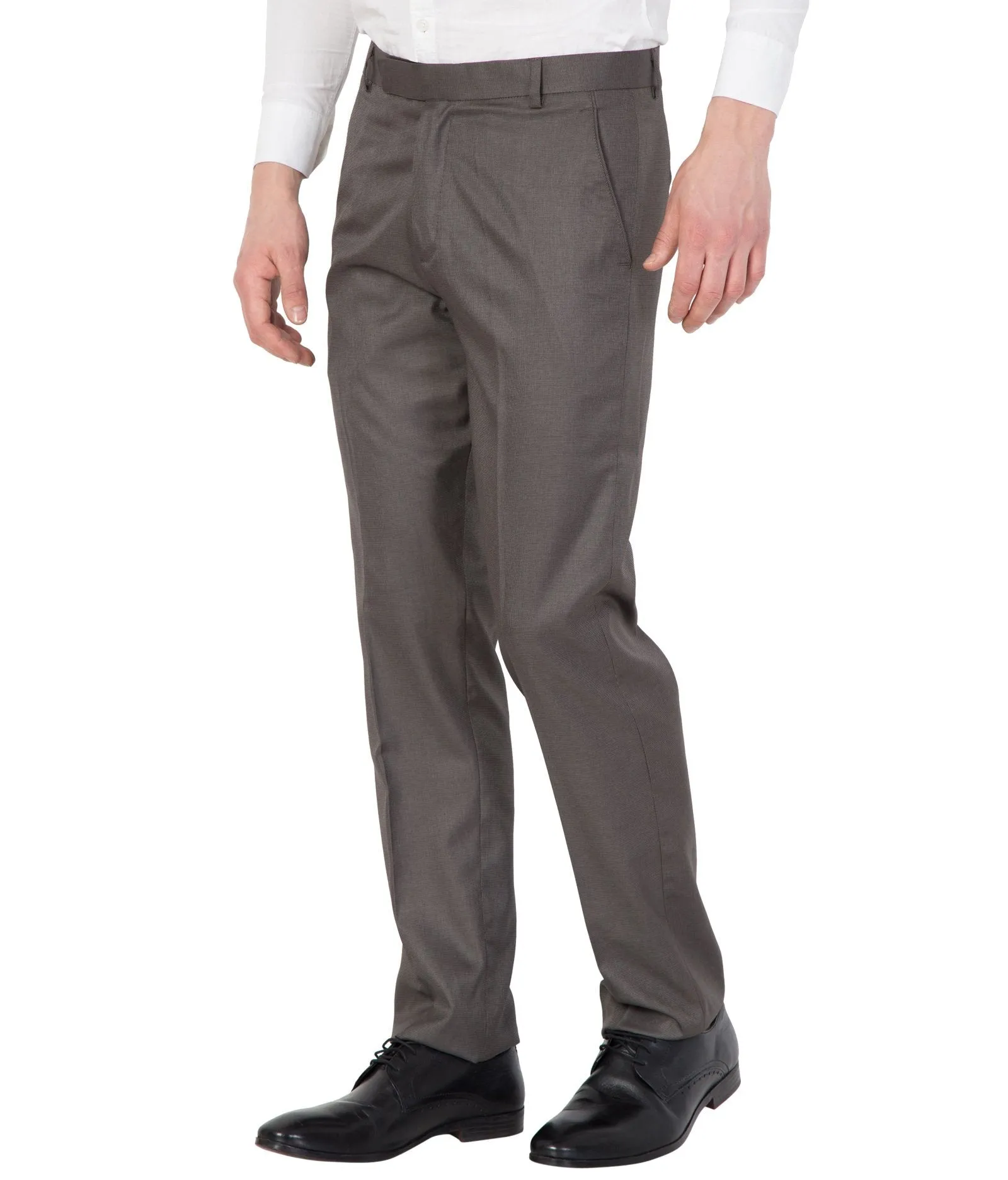 American-Elm Men Brown Solid Cotton Formal Trouser
