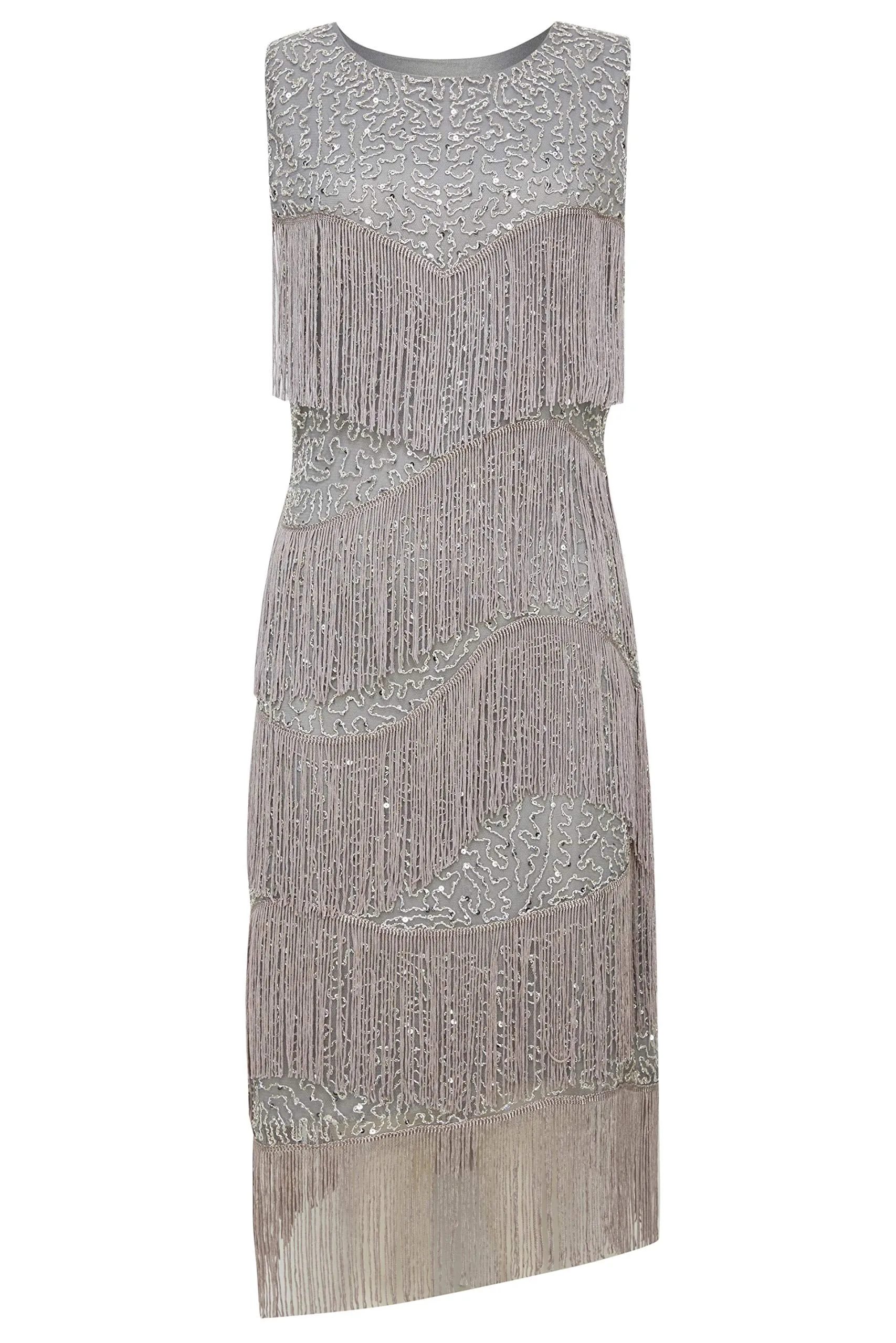 BABEYOND 1920s Flapper Dress Gatsby Fringed Dress Roaring 20s Beaded Dress Art Deco Dress for Gatsby Themed Party Prom Gray Small