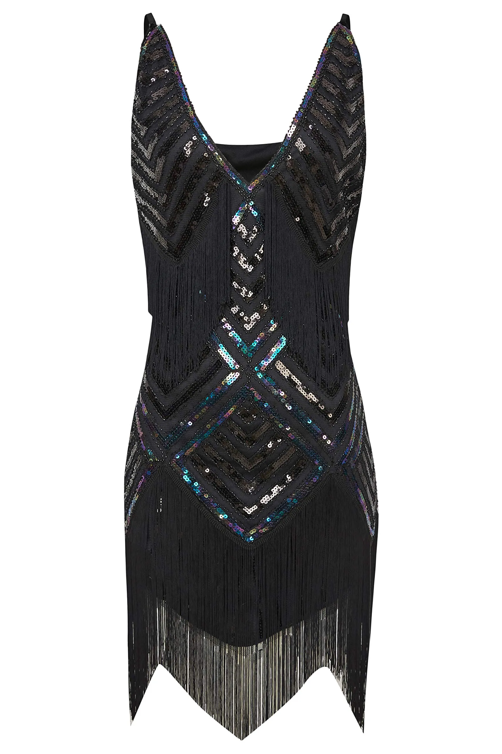 BABEYOND Women's 1920s Flapper Dress V Neck Slip Dress Roaring 20s Great Gatsby Dress for Party Black Small