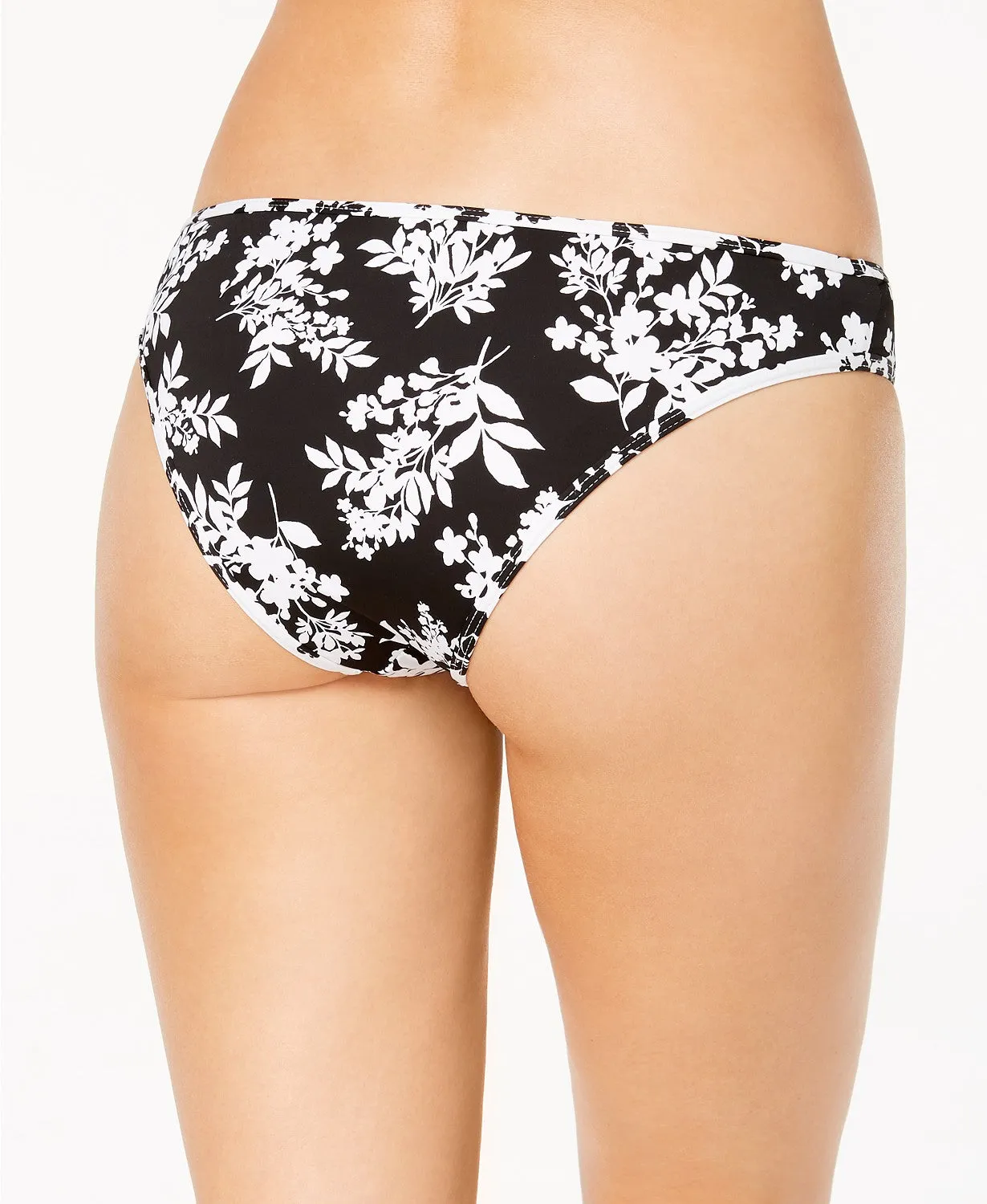 Bar III Women's Woodland Floral Printed Hipster Swim Bottoms, Black, S