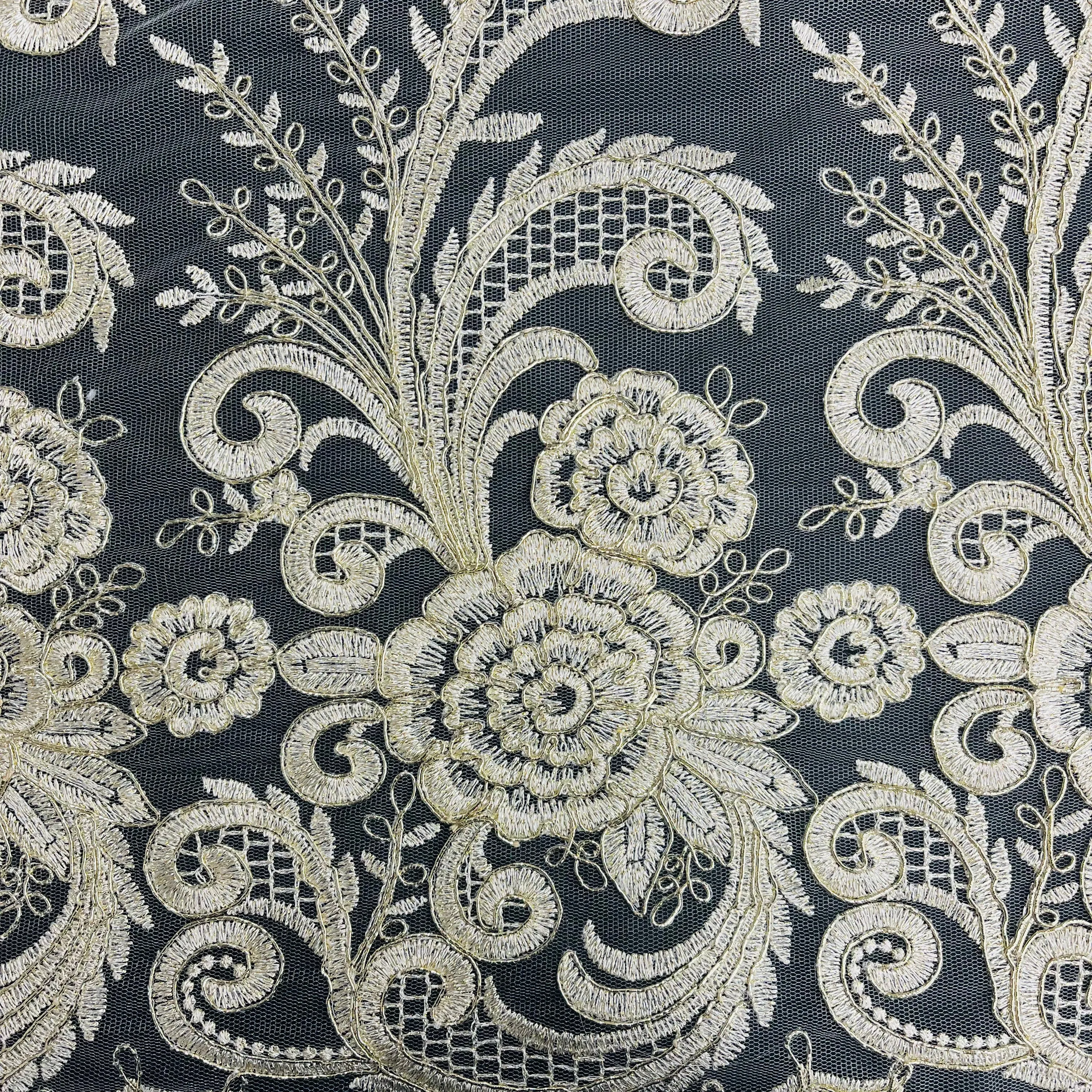 Beaded & Corded Lace Fabric Embroidered on 100% Polyester Net Mesh | Lace USA - 73010W-NB