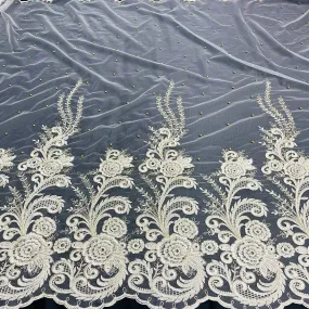 Beaded & Corded Lace Fabric Embroidered on 100% Polyester Net Mesh | Lace USA - 73010W-NB