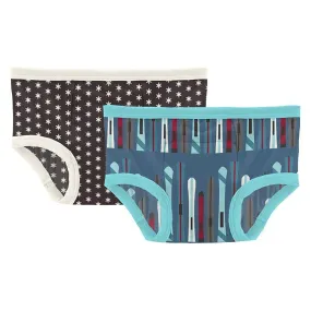 Boy's Print Training Pants Set - Midnight Tiny Snowflakes & Twilight Skis
