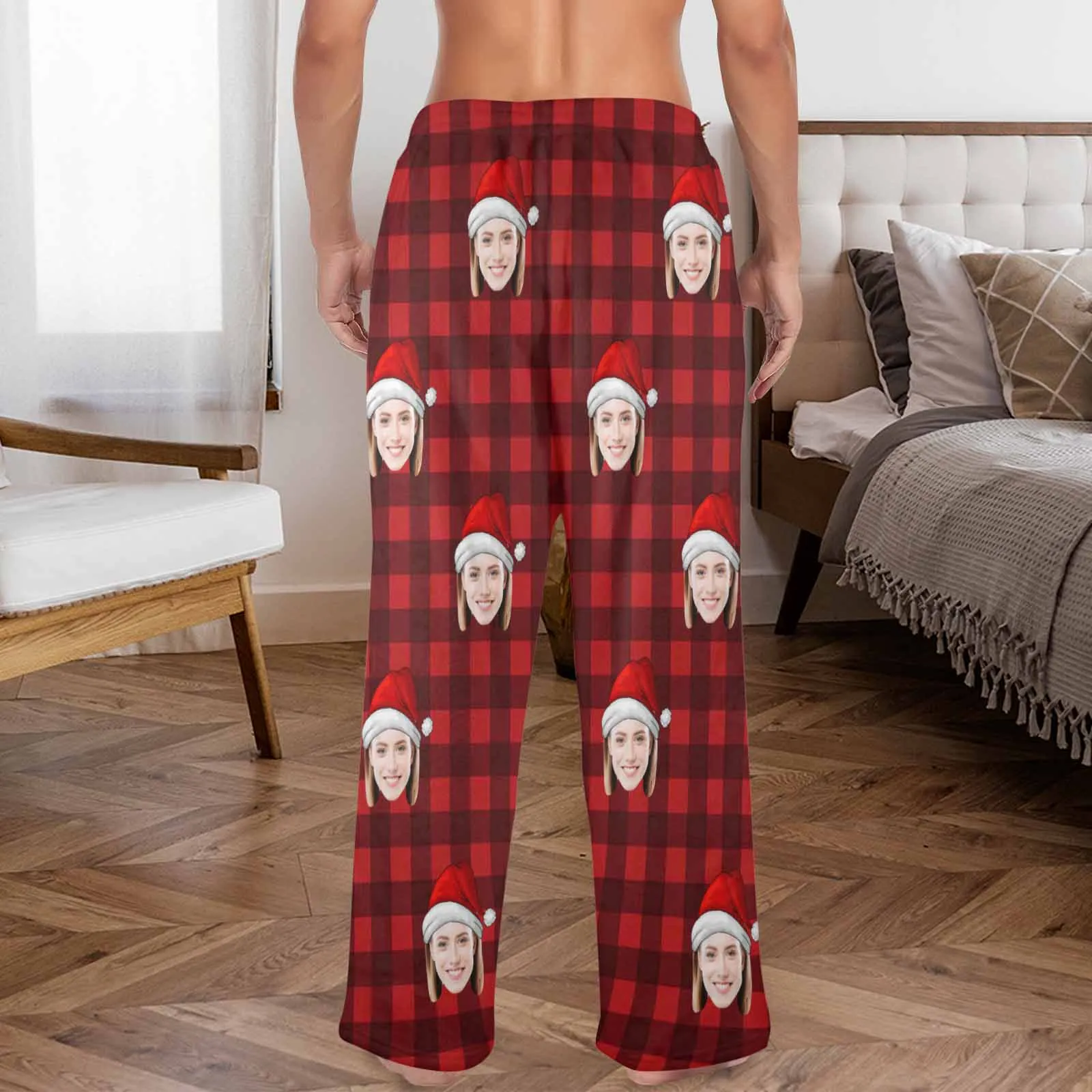 Coral Fleece Pajama Trousers-Custom Face Buffalo Check Warm and Comfortable Sleepwear Long Pajama Pants For Men Women