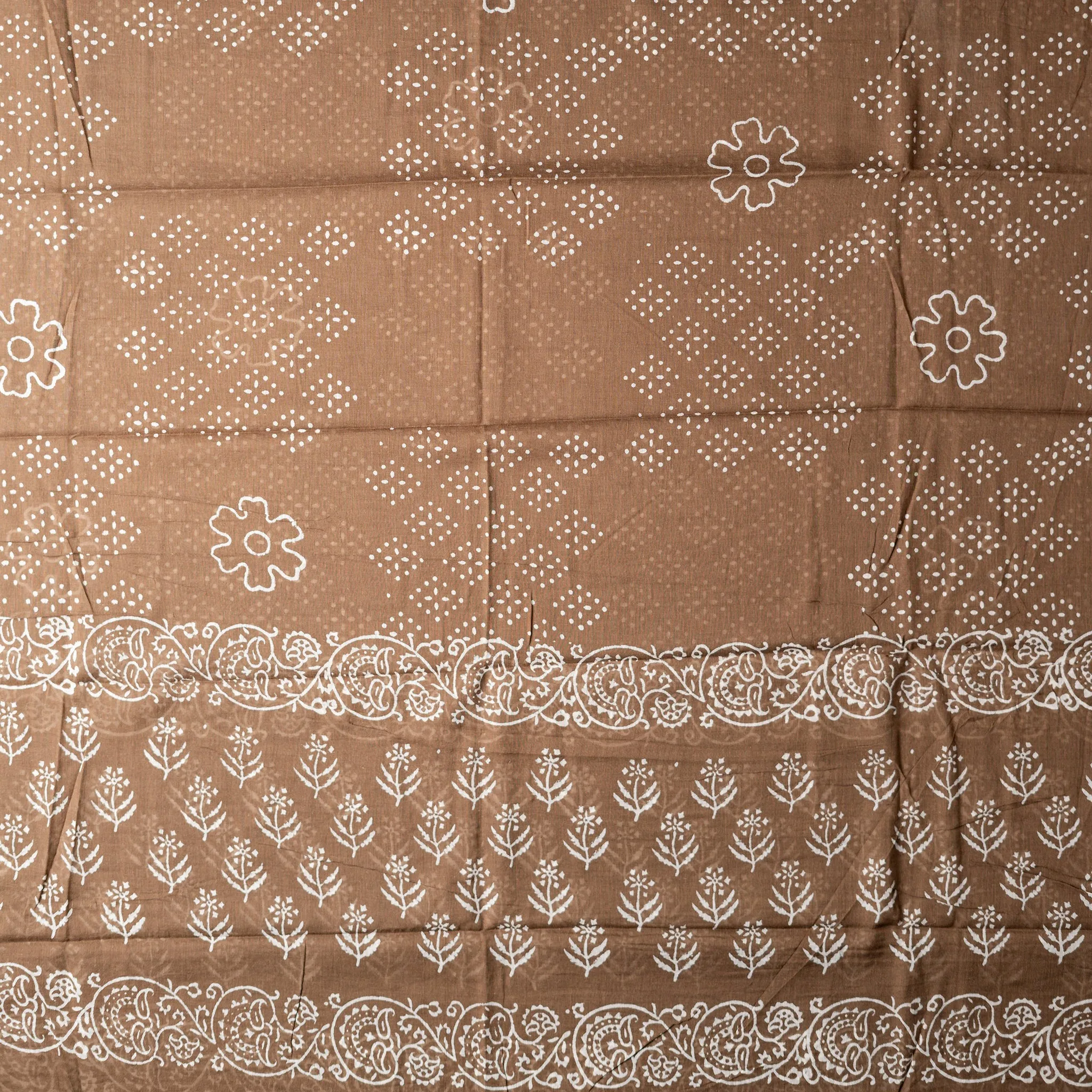 Cotton Katha Work Dress Material (Brown)