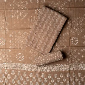 Cotton Katha Work Dress Material (Brown)