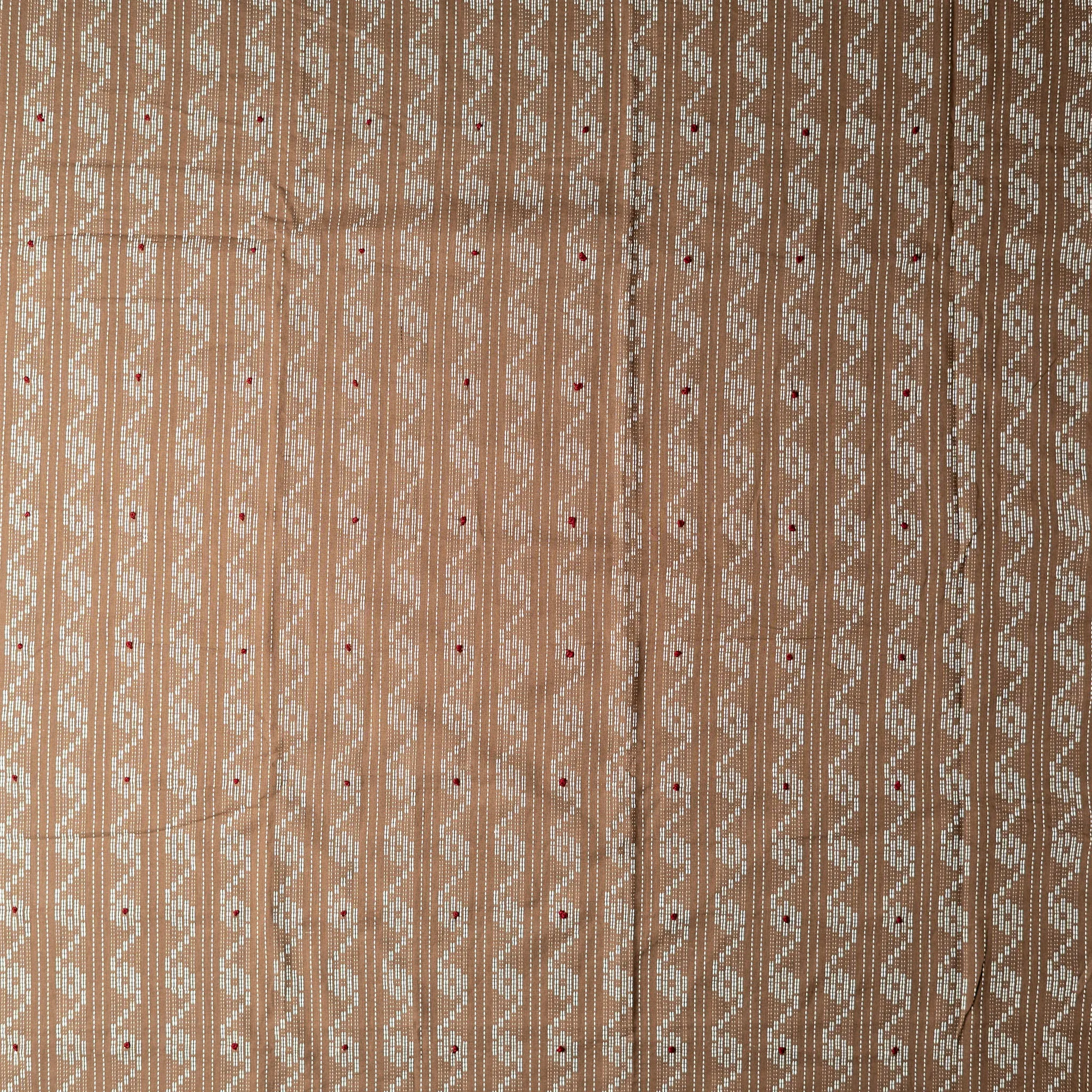Cotton Katha Work Dress Material (Brown)