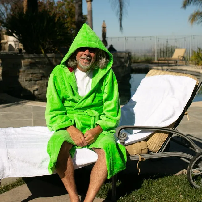 cotton velour hooded robe, bright green - burgundy