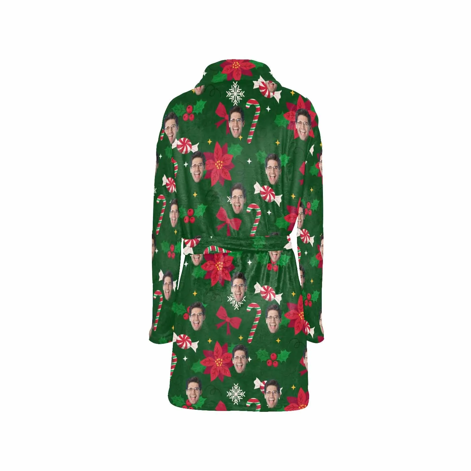 Custom Face Fleece Robe Christmas Green Personalized All Over Print Pajama Kimono Robe for Men Women