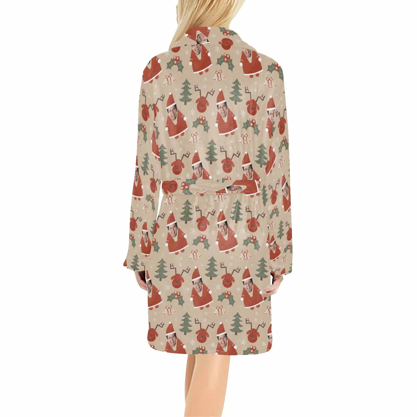 Custom Face Fleece Robe Christmas Personalized All Over Print Pajama Kimono Robe for Men Women