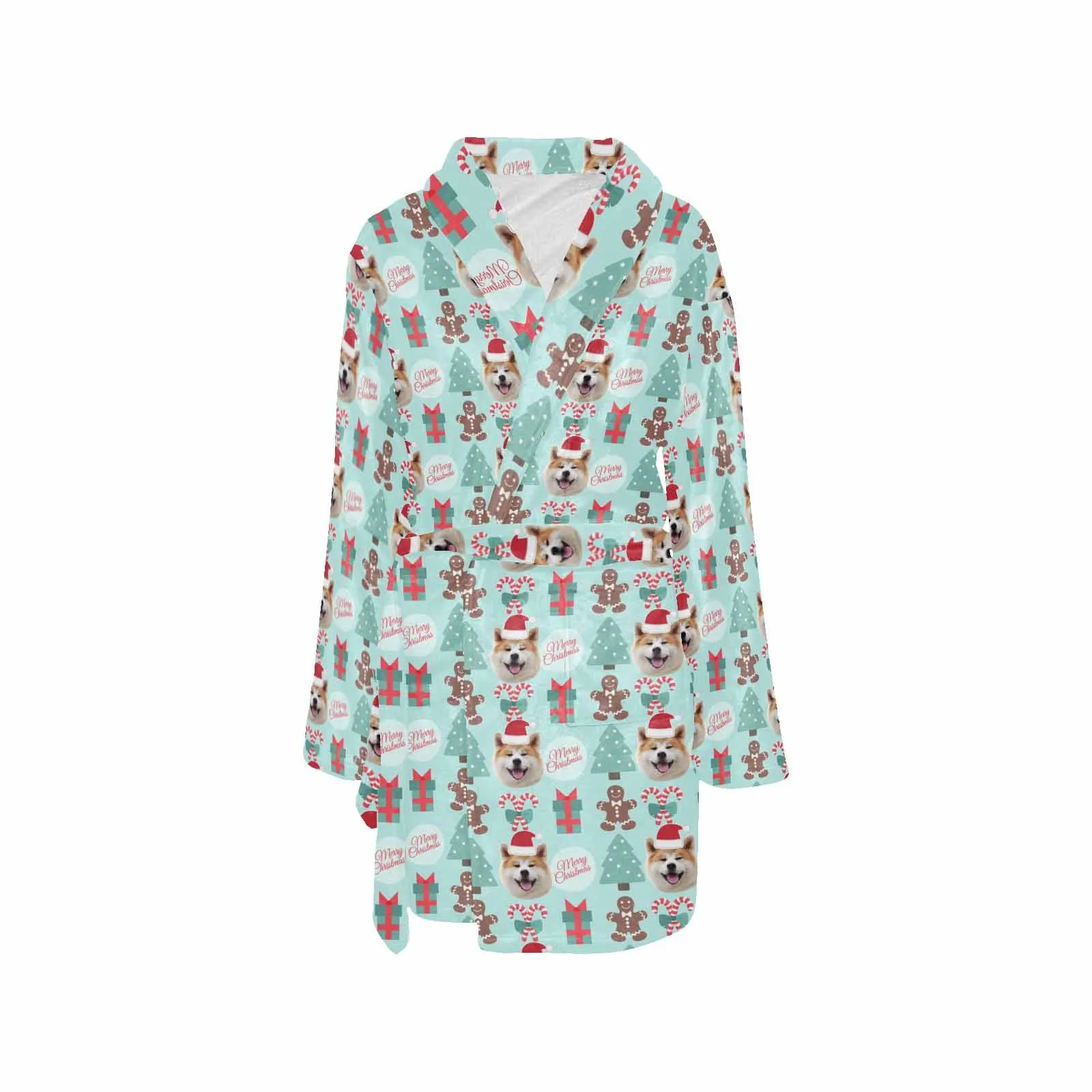 Custom Face Fleece Robe Christmas Pet Gift Personalized All Over Print Pajama Kimono Robe for Men Women