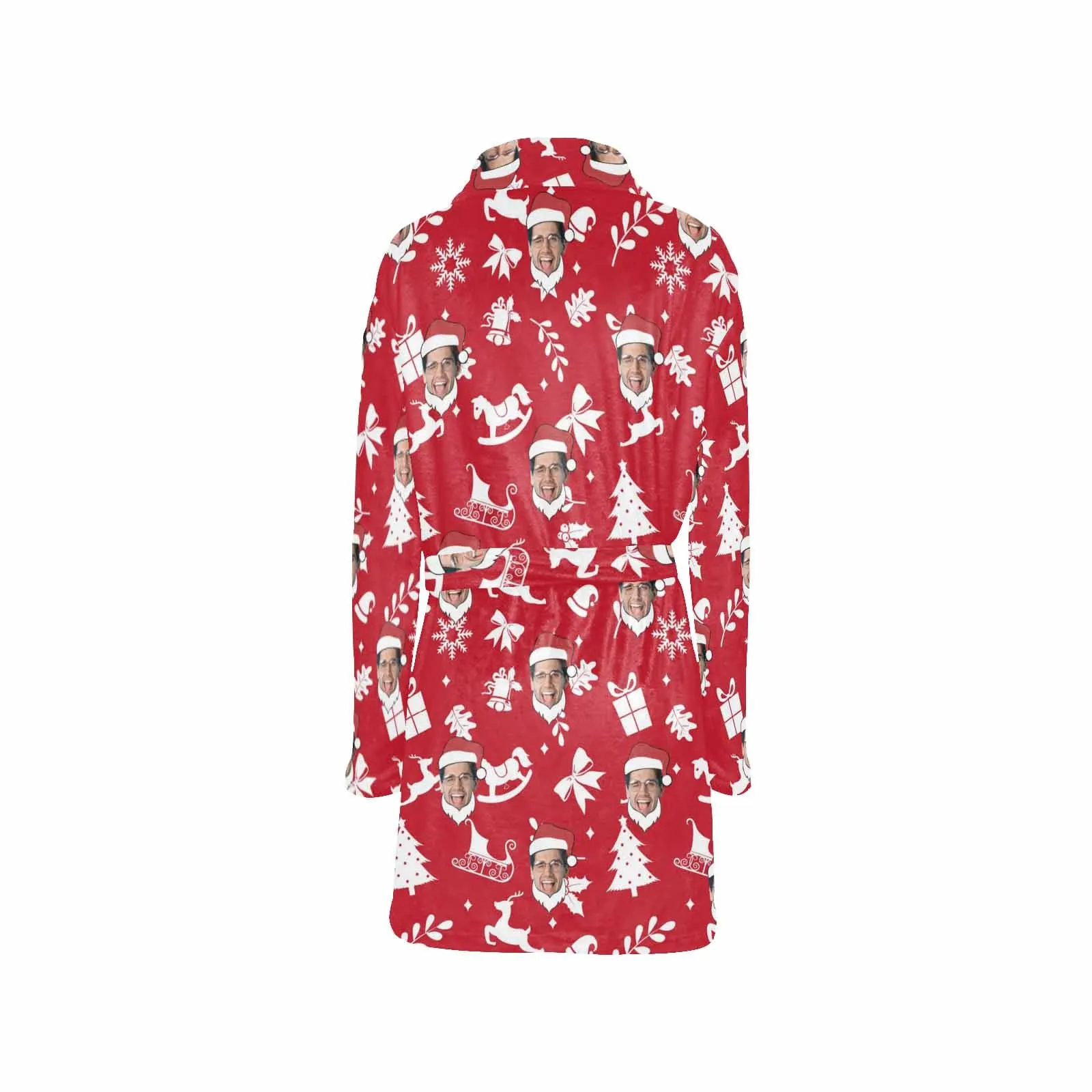 Custom Face Fleece Robe Christmas Red Personalized All Over Print Pajama Kimono Robe for Men Women