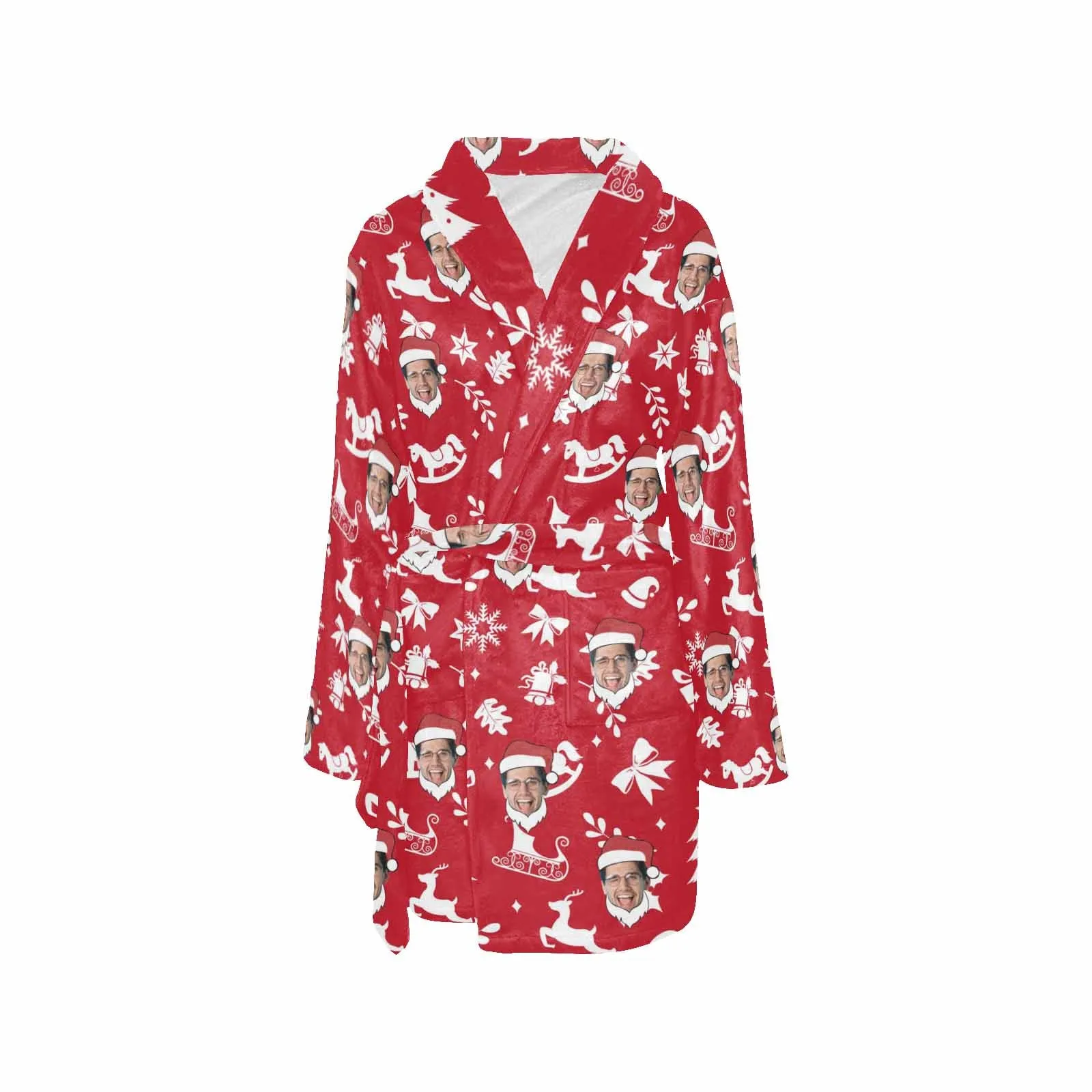 Custom Face Fleece Robe Christmas Red Personalized All Over Print Pajama Kimono Robe for Men Women