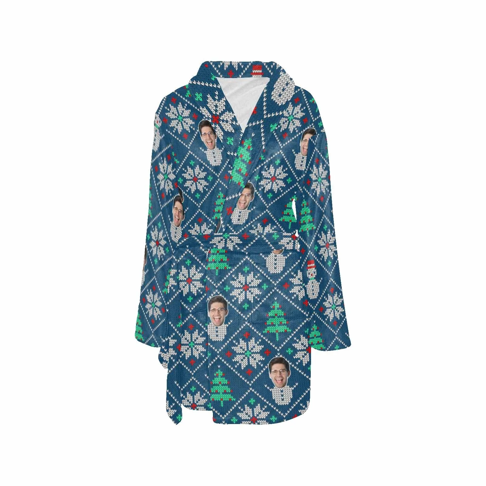 Custom Face Fleece Robe Christmas Tree Personalized All Over Print Pajama Kimono Robe for Men Women