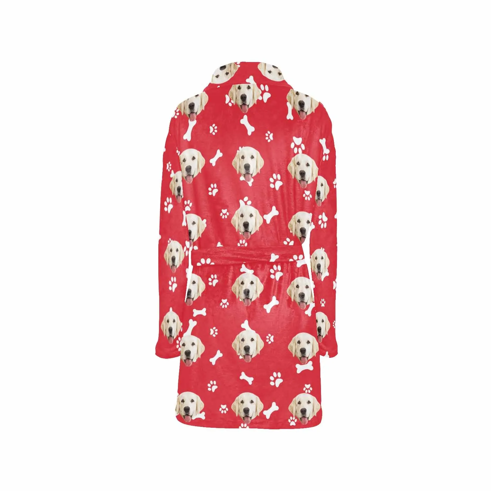 Custom Face Fleece Robe Dog Bones Personalized All Over Print Pajama Kimono Robe for Men Women