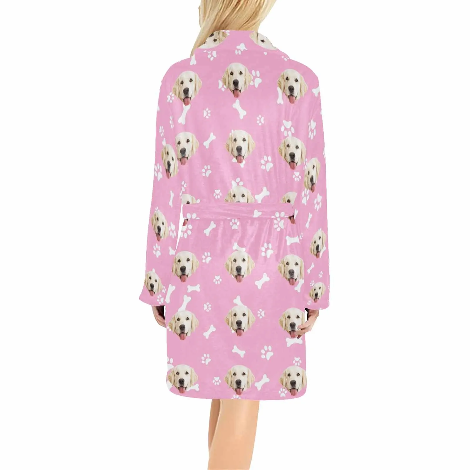 Custom Face Fleece Robe Dog Bones Personalized All Over Print Pajama Kimono Robe for Men Women