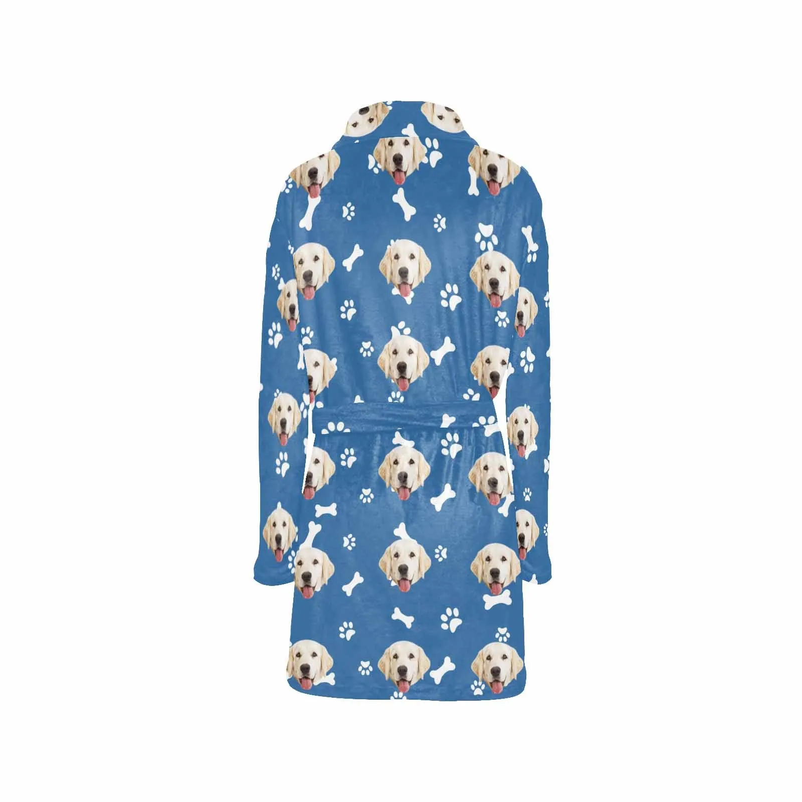 Custom Face Fleece Robe Dog Bones Personalized All Over Print Pajama Kimono Robe for Men Women