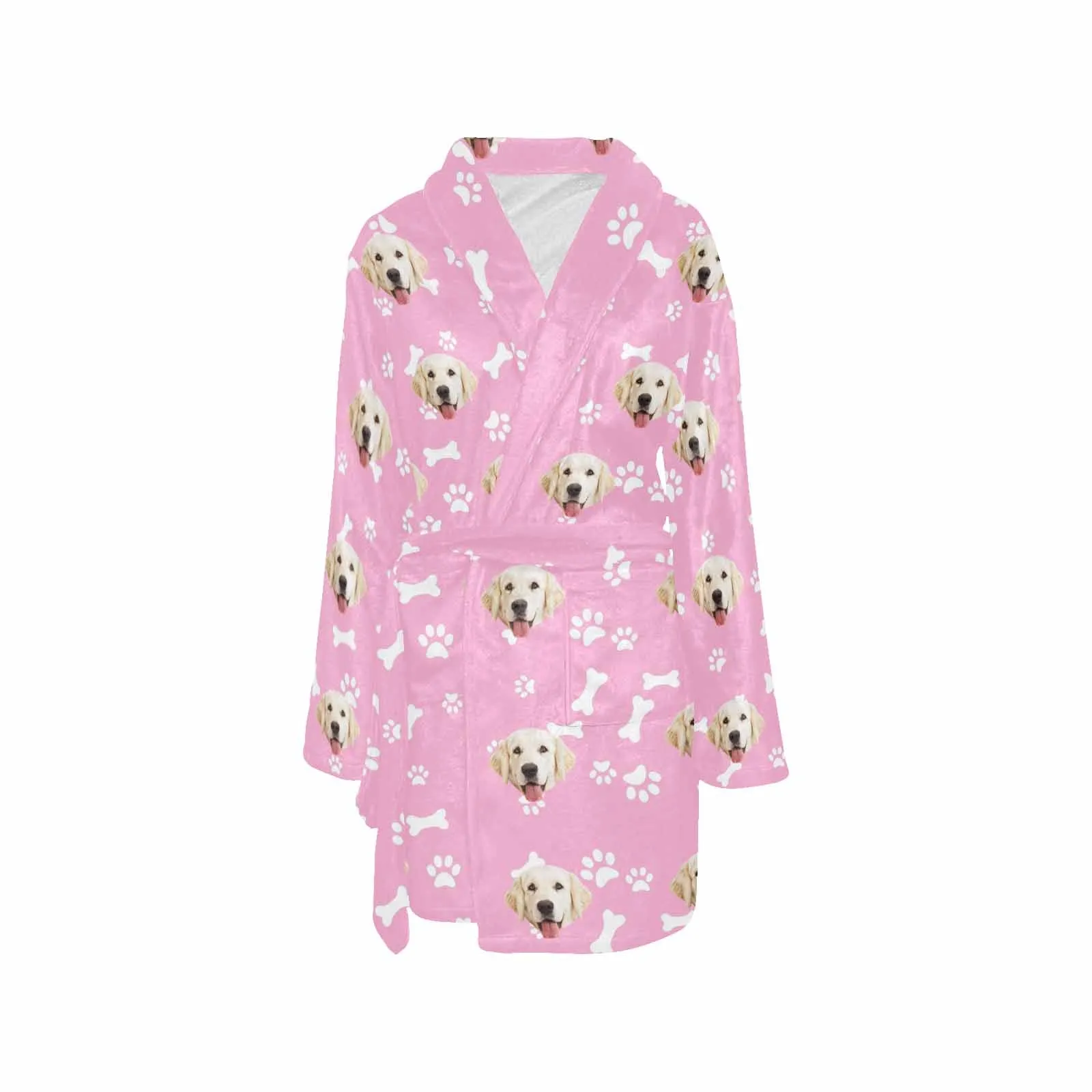 Custom Face Fleece Robe Dog Bones Personalized All Over Print Pajama Kimono Robe for Men Women