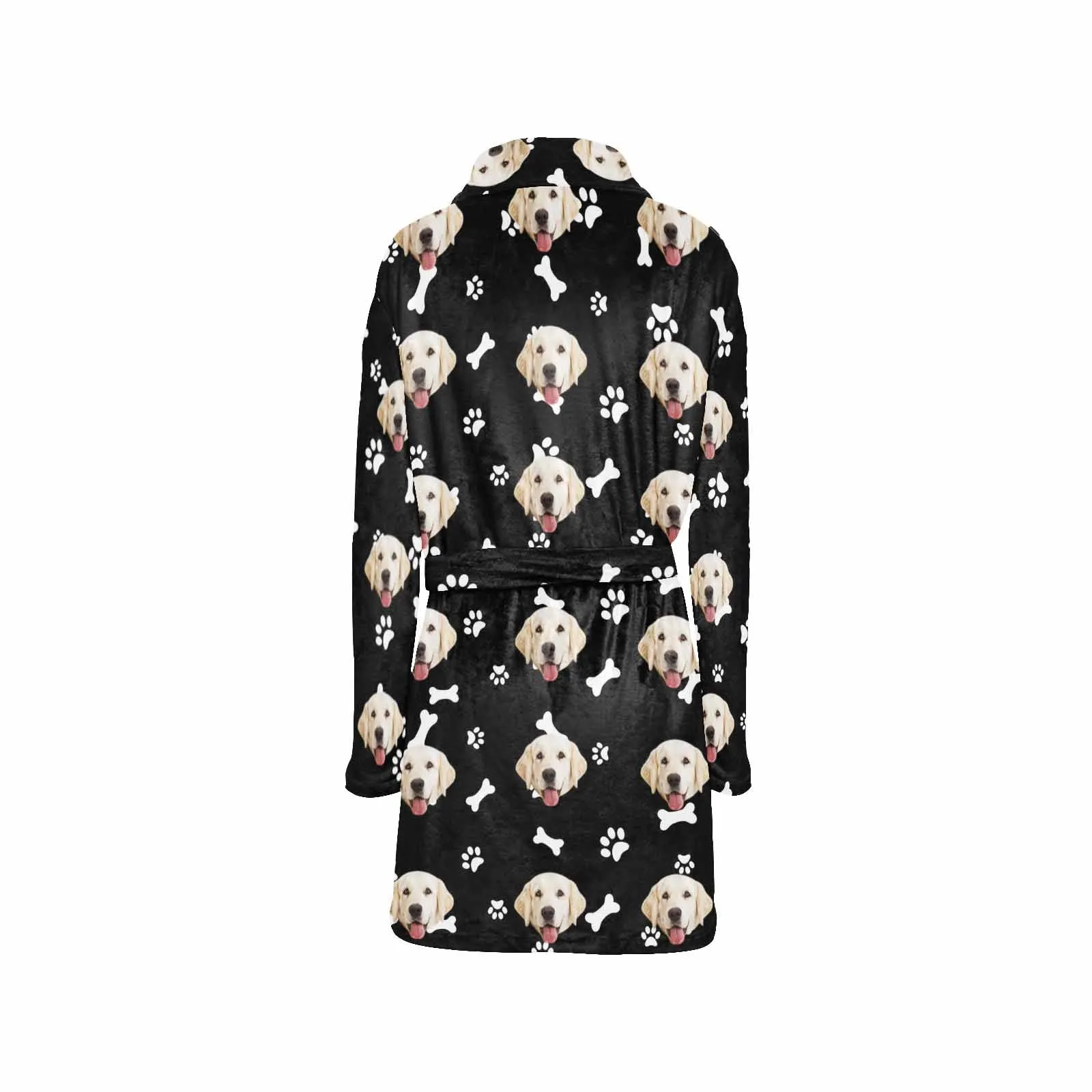 Custom Face Fleece Robe Dog Bones Personalized All Over Print Pajama Kimono Robe for Men Women
