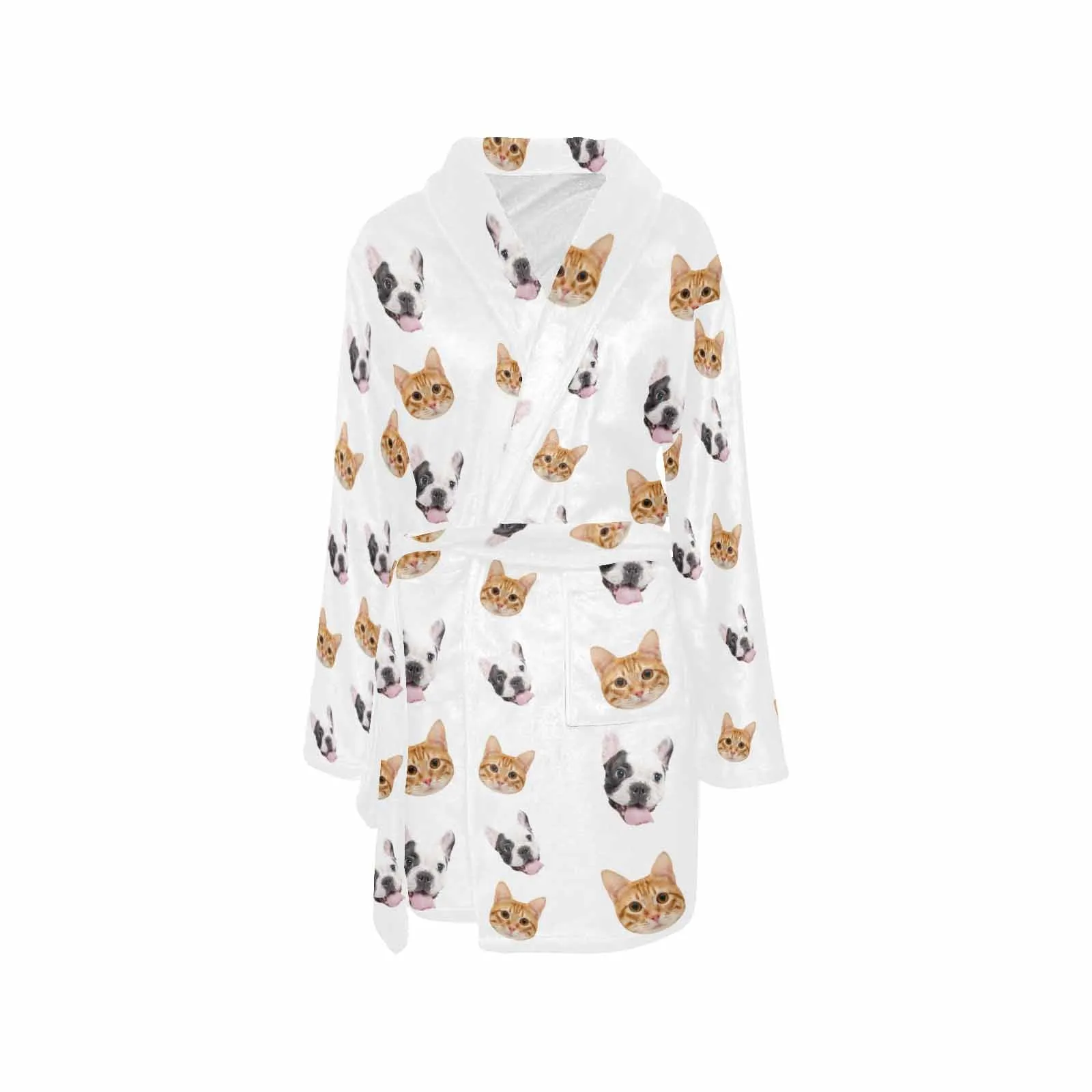 Custom Face Fleece Robe Pet Face Personalized All Over Print Pajama Kimono Robe for Men Women