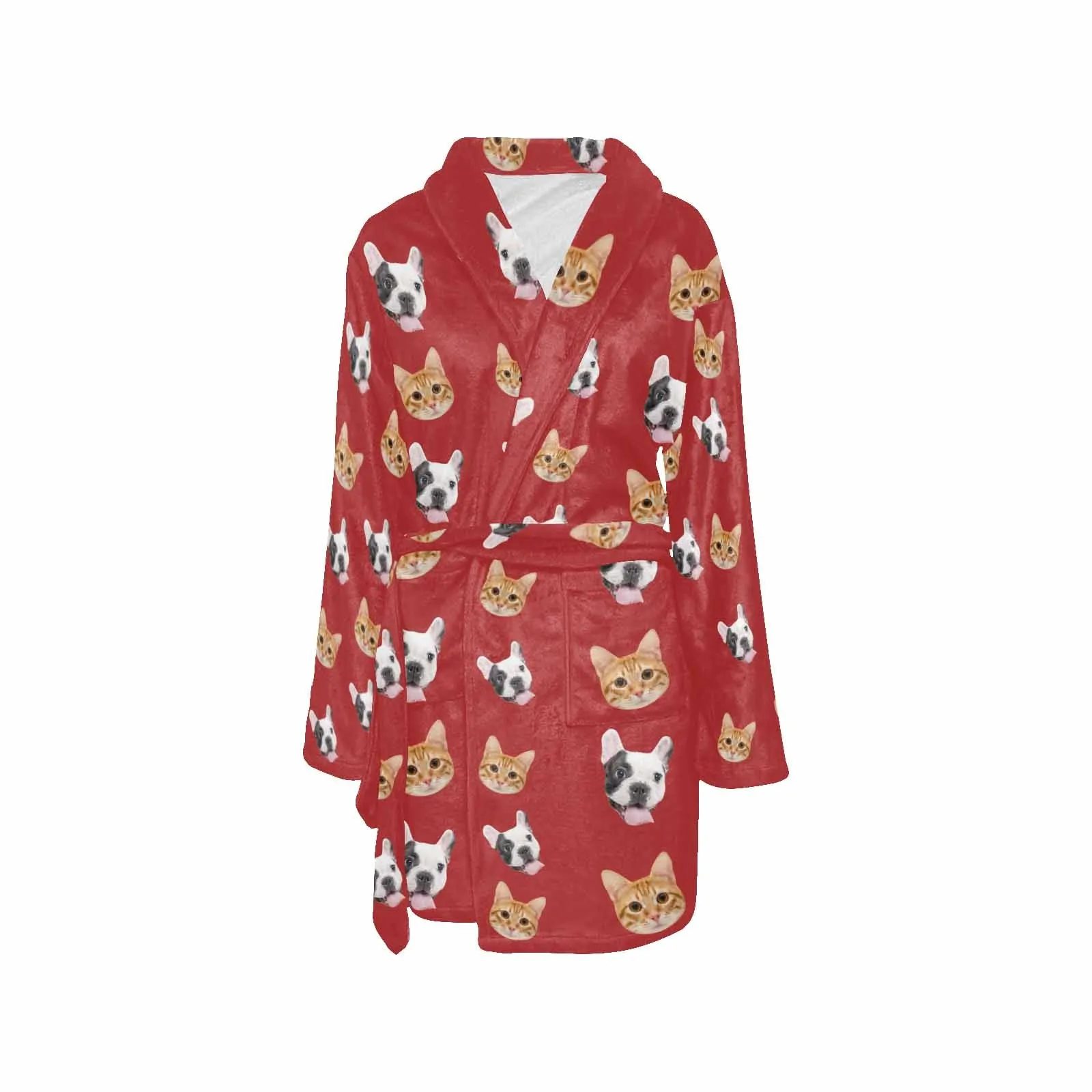 Custom Face Fleece Robe Pet Face Personalized All Over Print Pajama Kimono Robe for Men Women