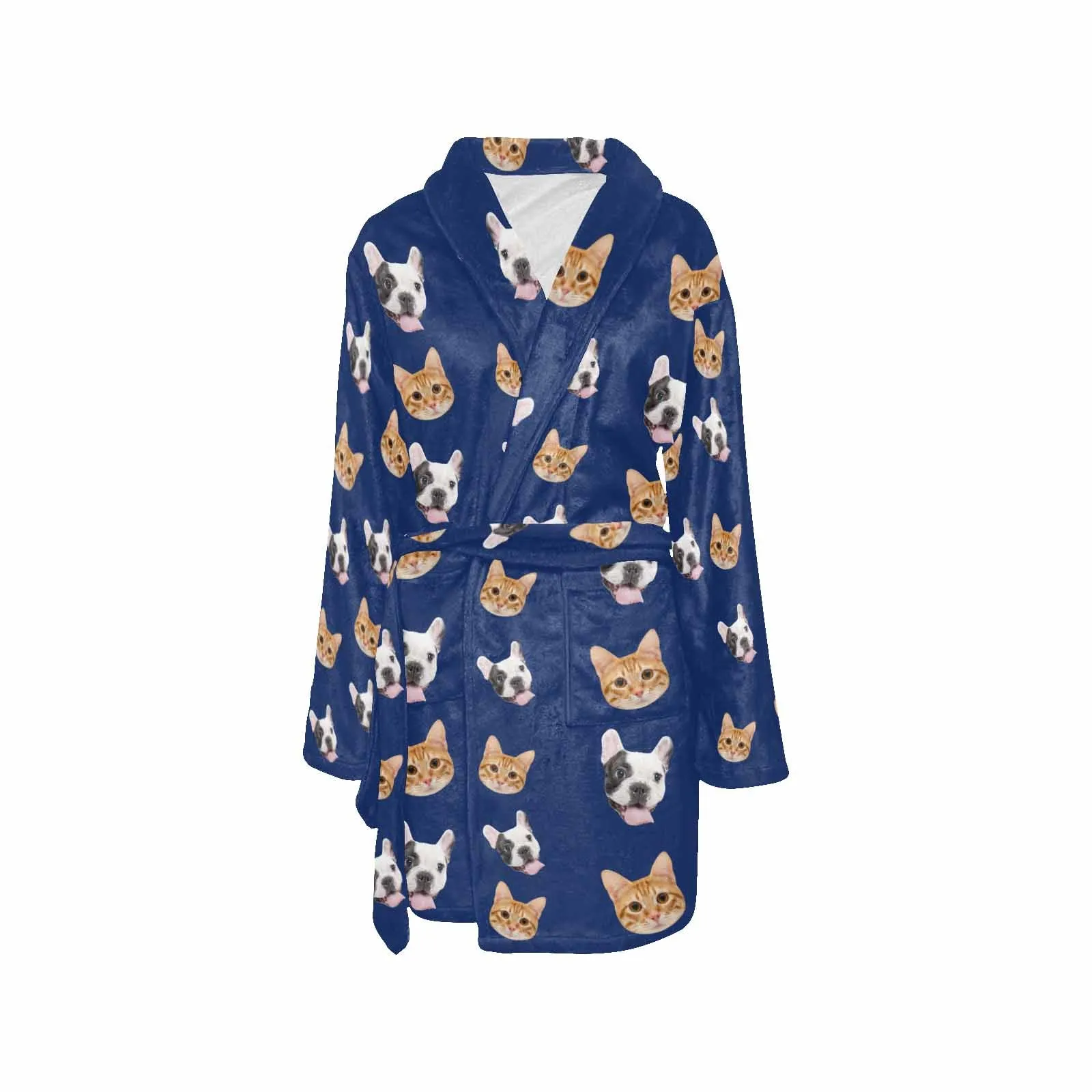 Custom Face Fleece Robe Pet Face Personalized All Over Print Pajama Kimono Robe for Men Women