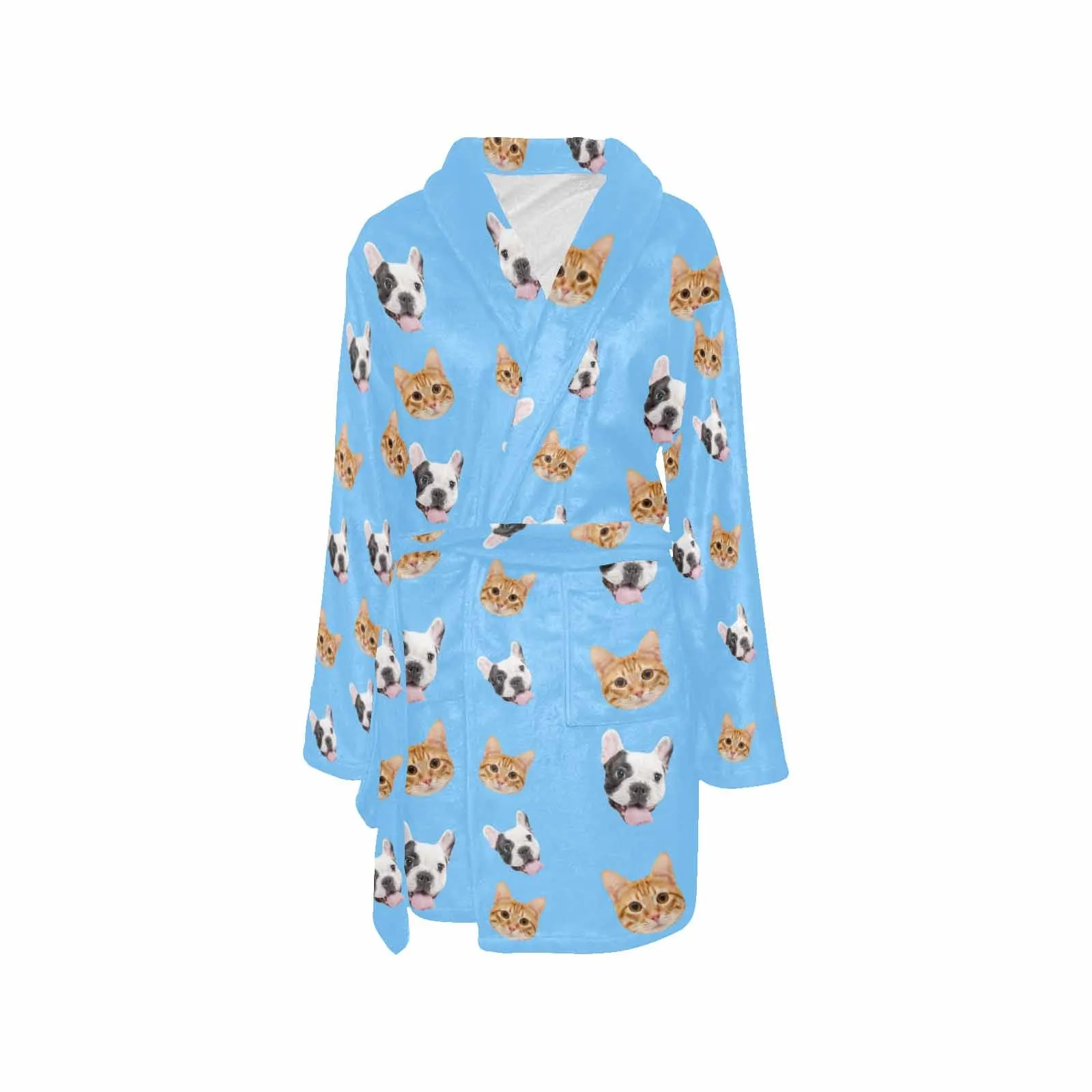 Custom Face Fleece Robe Pet Face Personalized All Over Print Pajama Kimono Robe for Men Women
