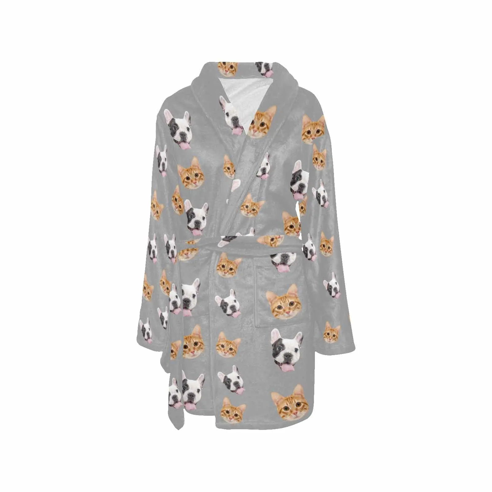 Custom Face Fleece Robe Pet Face Personalized All Over Print Pajama Kimono Robe for Men Women