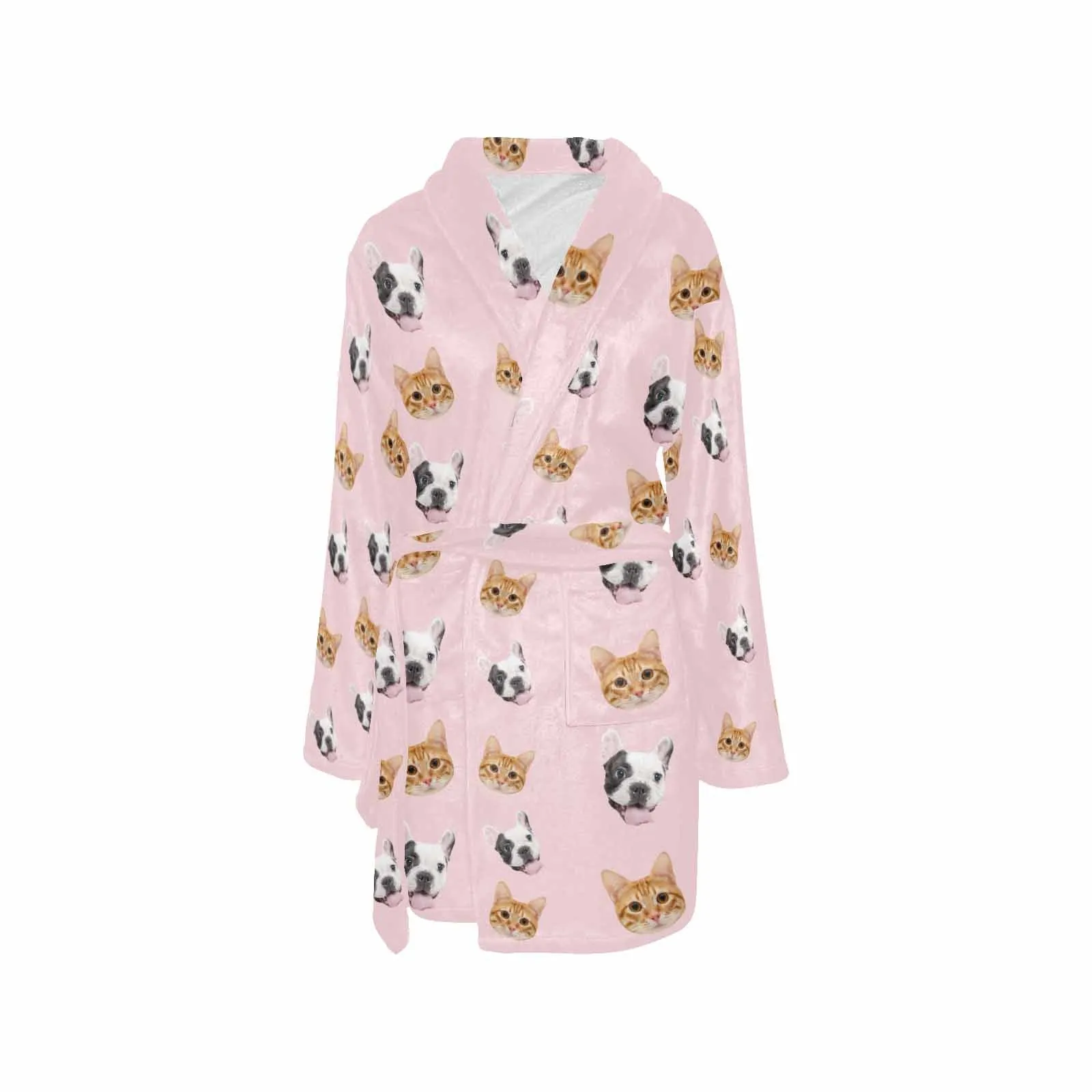 Custom Face Fleece Robe Pet Face Personalized All Over Print Pajama Kimono Robe for Men Women