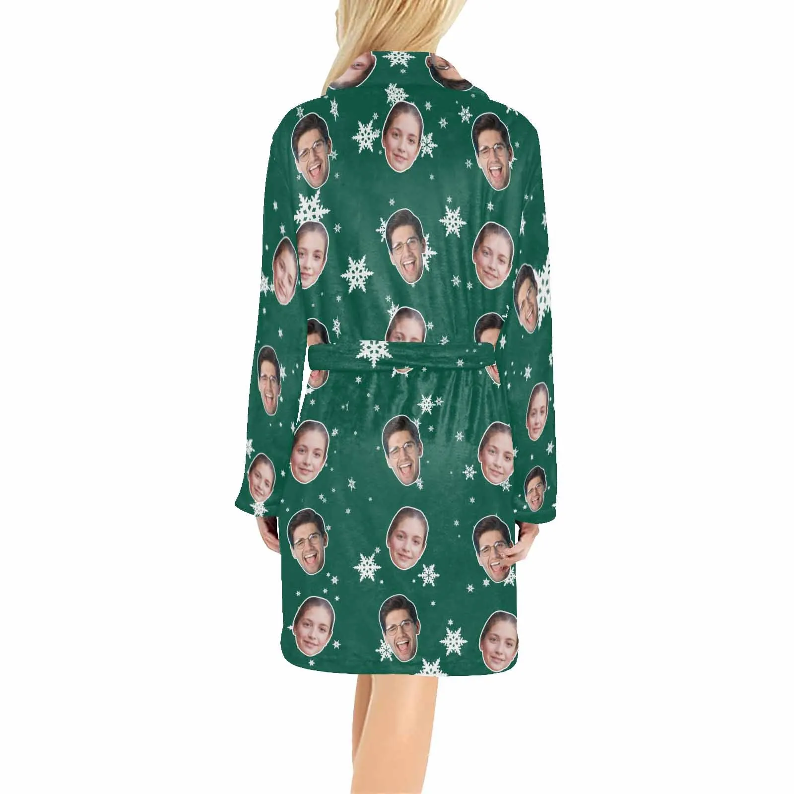 Custom Face Fleece Robe Snowflake Personalized All Over Print Pajama Kimono Robe for Men Women