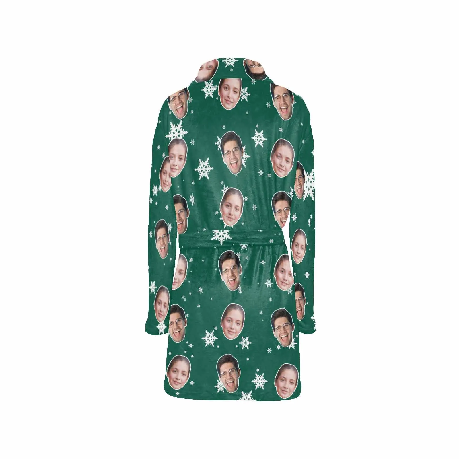 Custom Face Fleece Robe Snowflake Personalized All Over Print Pajama Kimono Robe for Men Women