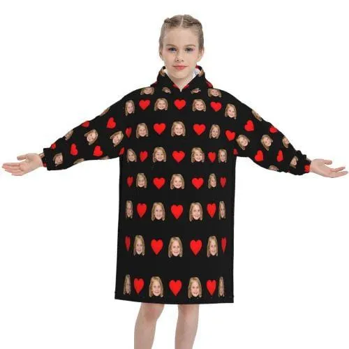 Custom Face Love Heart Hooded Pajama Fleece Loungewear For Women