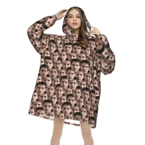Custom Face Seamless Hooded Pajama Fleece Loungewear For Women