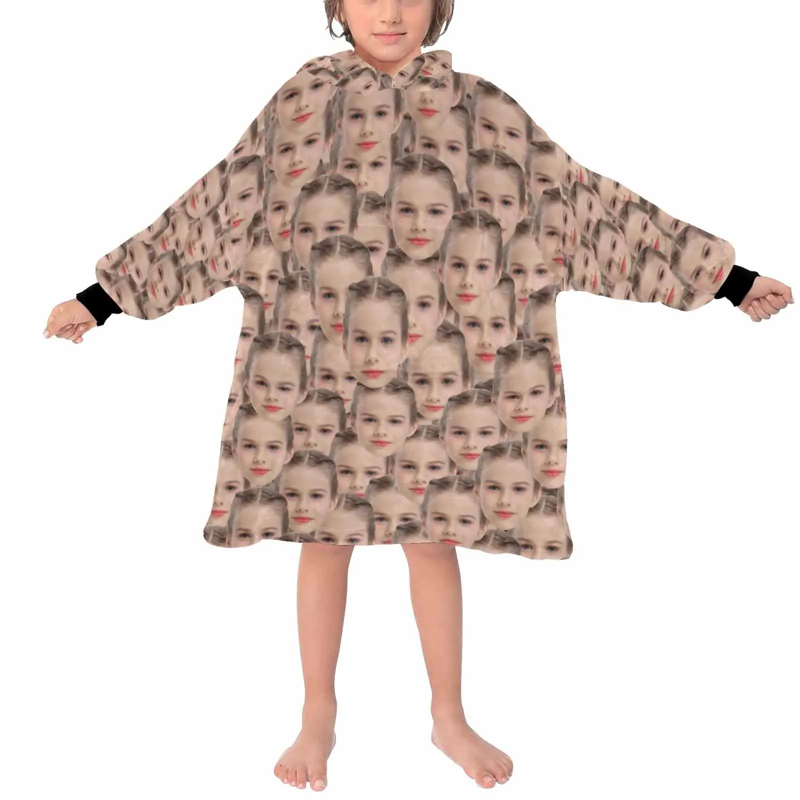 Custom Face Seamless Hooded Pajama Fleece Loungewear For Women