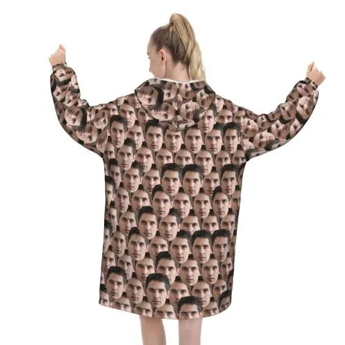 Custom Face Seamless Hooded Pajama Fleece Loungewear For Women