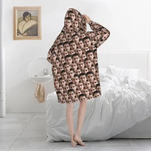 Custom Face Seamless Hooded Pajama Fleece Loungewear For Women