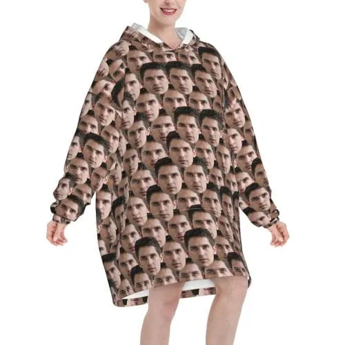 Custom Face Seamless Hooded Pajama Fleece Loungewear For Women
