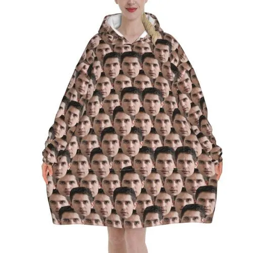 Custom Face Seamless Hooded Pajama Fleece Loungewear For Women